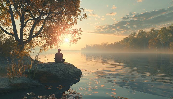 meditating by lake